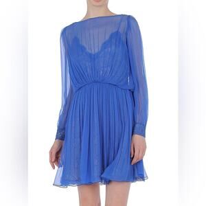 NWT ALBERTA FERRETTI 2 $1990 Silk Dress Semi Sheer Layer Lace Slip 2 Chiffon